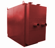 Экономайзер чугунный блочный  ЭБ2-142П с двумя колонками, площадью поверхности нагрева 142 м2 и паровой (П) очисткой, применяется в качестве хвостовых поверхностей нагрева паровых стационарных котлов типов ДЕ, КЕ и ДКВр и предназначен для нагрева питательной воды теплом уходящих дымовых газов.
